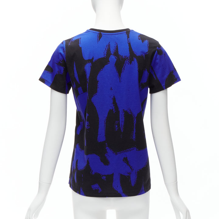 ALEXANDER MCQUEEN 2022 Brush blue black graffiti cotton tshirt IT38 XS