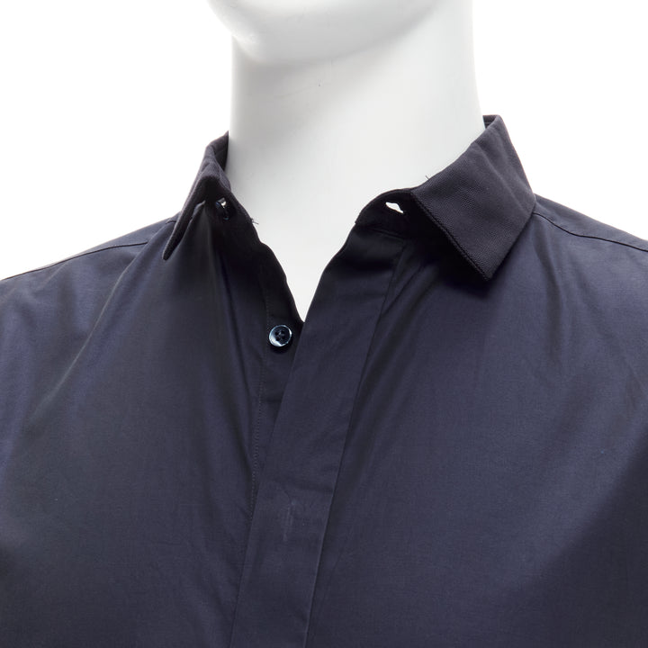VALENTINO classic minimal navy poplin twill contrast collar dress shirt EU40 L