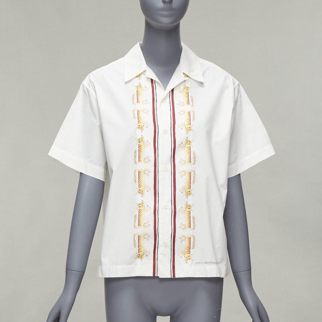 MARNI Maria Magdalena Suarez white cotton yellow tiger print shirt IT36 XXS
