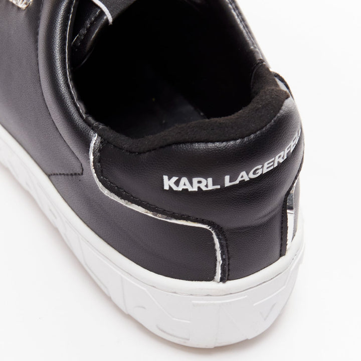 KARL LAGERFELD black leather silver logo chunky lace up sneakers EU38