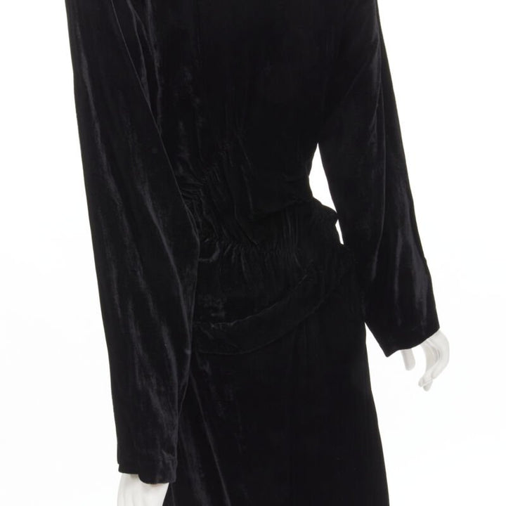 COMME DES GARCONS 1980's Vintage black velvet irregular shirred midi dress M
