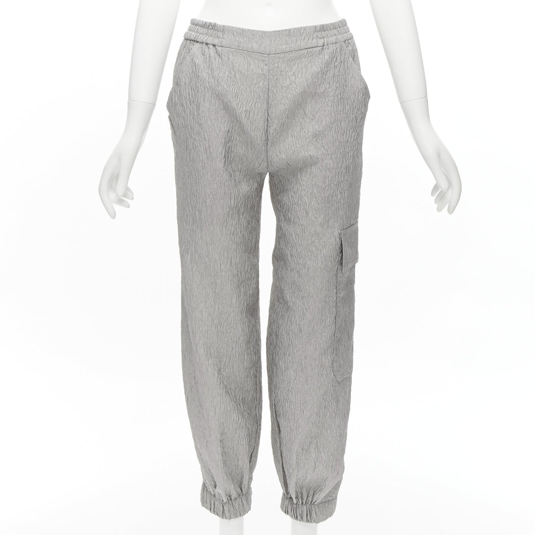 CECILIE BAHNSEN Jackson grey matelasse cloque cargo track pants UK6 XS