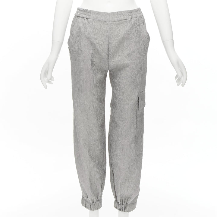CECILIE BAHNSEN Jackson grey matelasse cloque cargo track pants UK6 XS