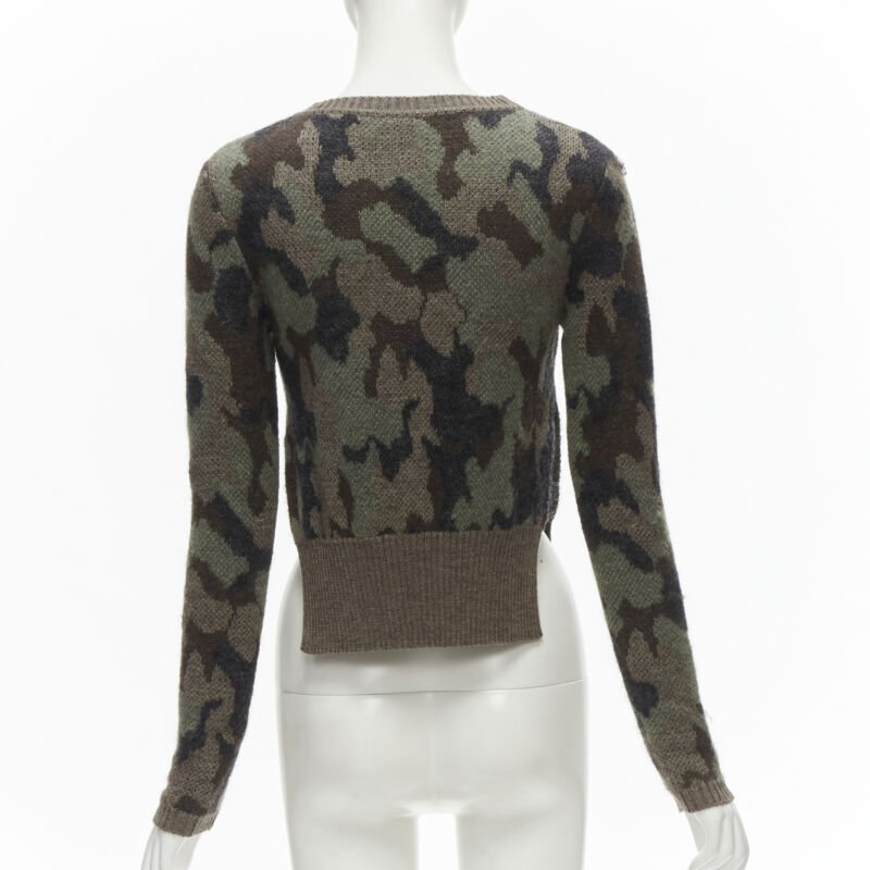 GIAMBATTISTA VALLI 2021 green camo crystal embellished cropped sweater IT38 XS