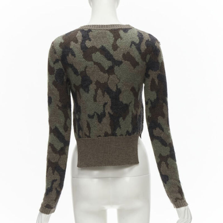 GIAMBATTISTA VALLI 2021 green camo crystal embellished cropped sweater IT38 XS