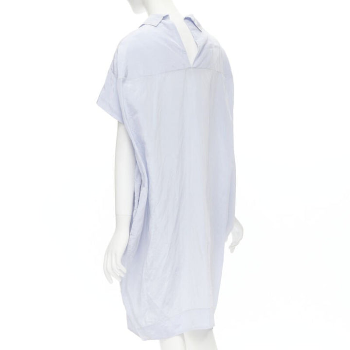 MARNI light blue yellow overstitching crinkled viscose round boxy dress IT38 XS