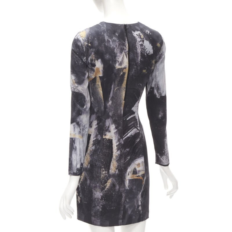 HELMUT LANG abstract grey gold paint stroke print mini dress S