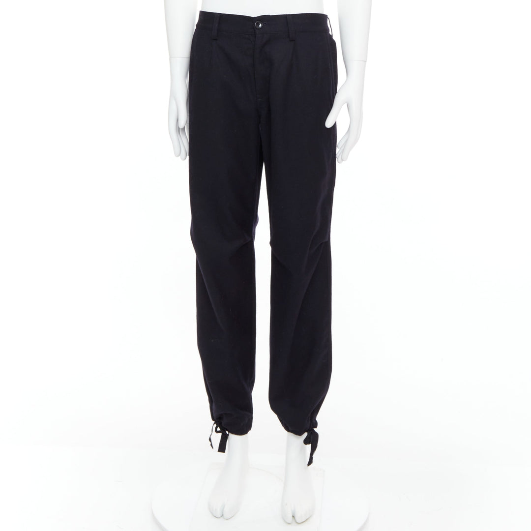YOHJI YAMAMOTO black 100% wool zip side pocket drawstring hem wide pants JP3 L