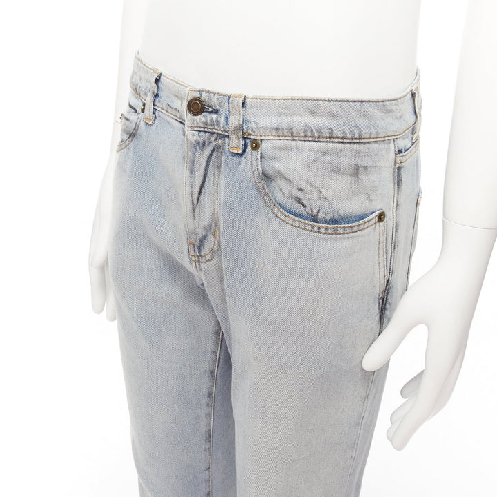 SAINT LAURENT D02 black smudge paint blue distressed washed jeans 30"