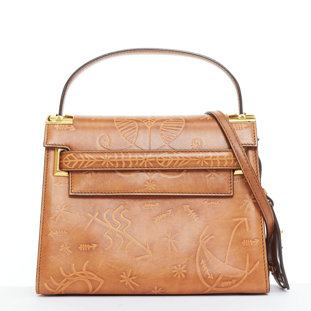 VALENTINO 2017 Santeria My Rockstud brown embossed top handle satchel bag