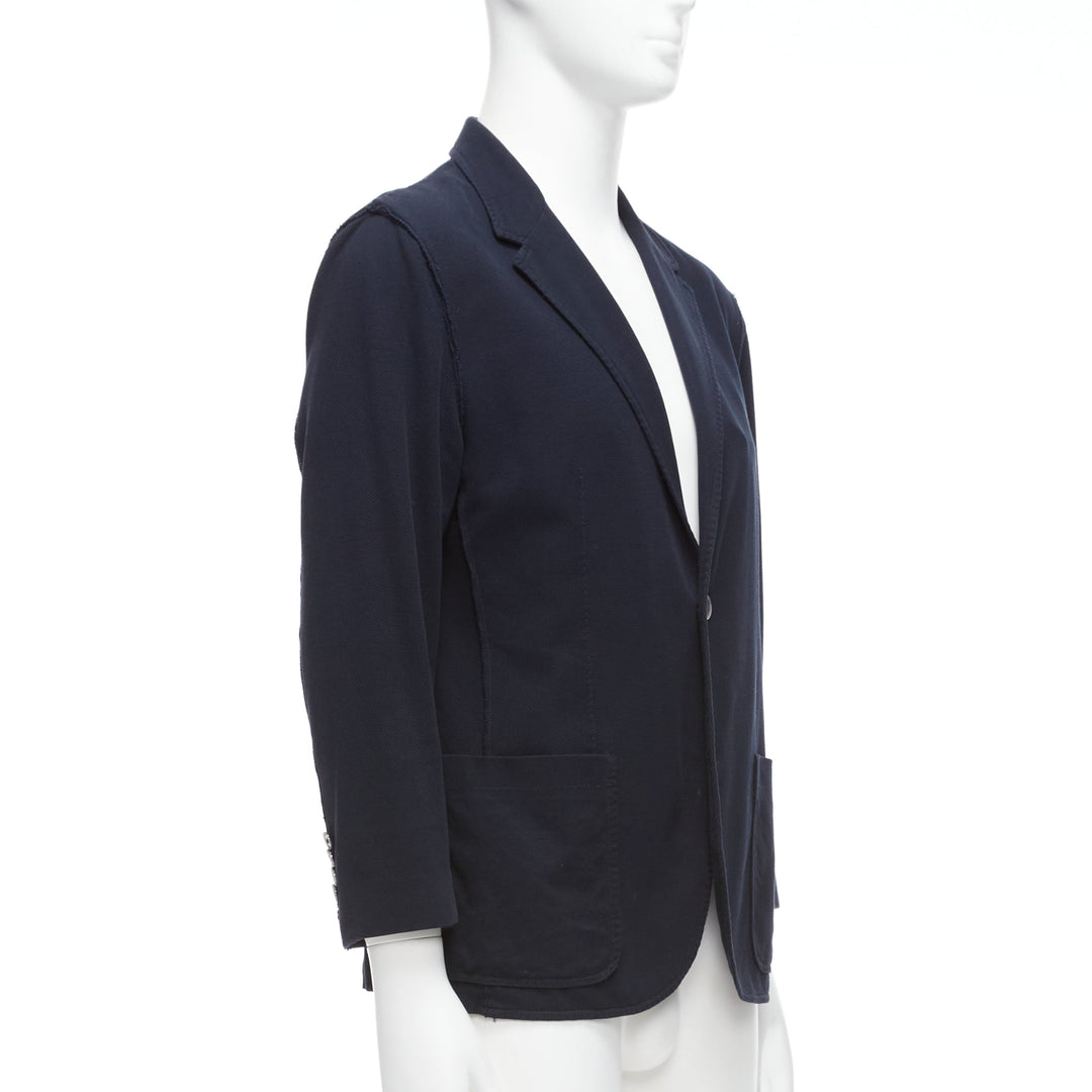 LANVIN navy waffle cotton inside out seams blazer jacket  FR50 L