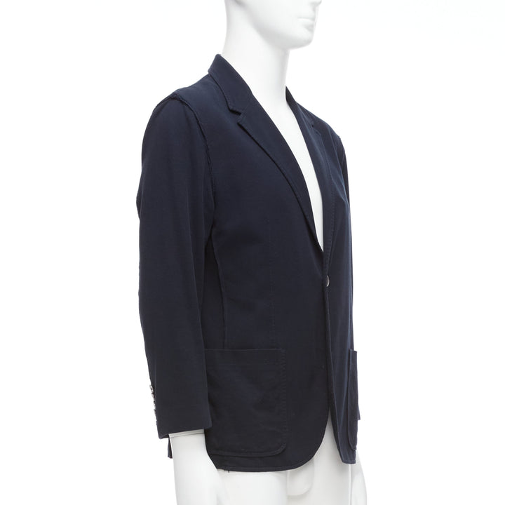 LANVIN navy waffle cotton inside out seams blazer jacket  FR50 L
