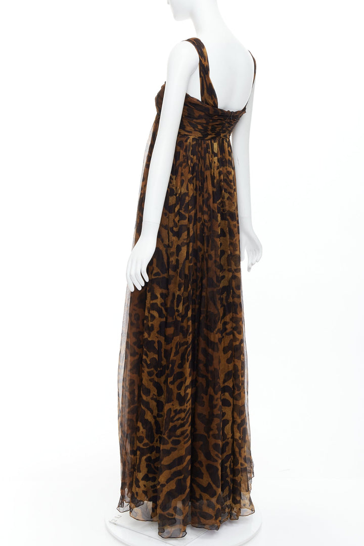 ALEXANDER MCQUEEN 2011 100% silk leopard print corseted long gown IT40 S