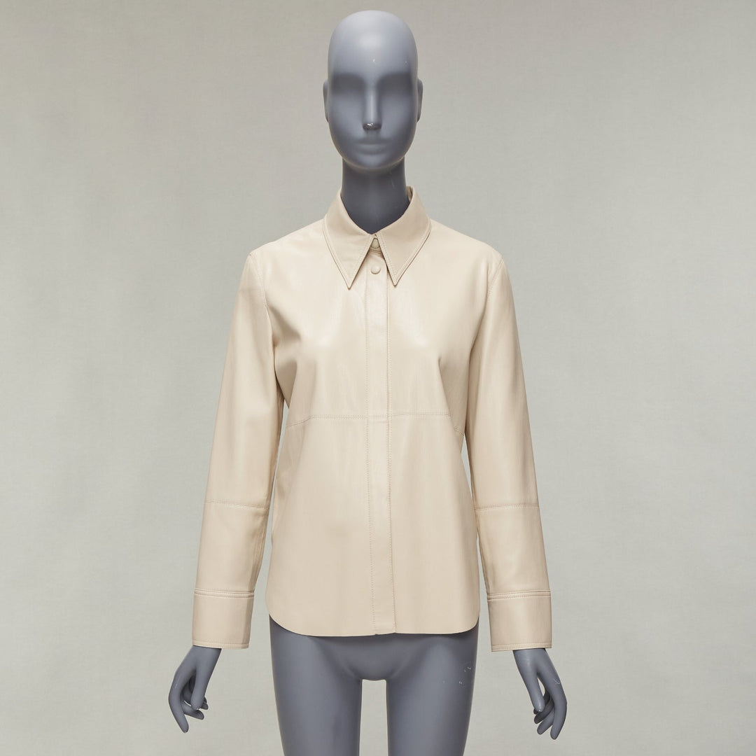 NANUSHKA stone beige vegan leather panels hidden placket minimal shirt XS