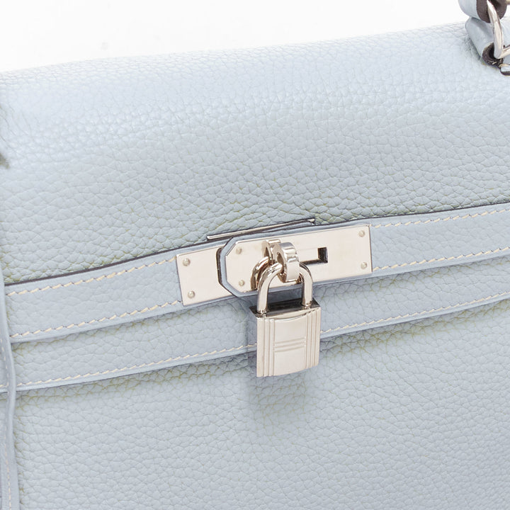 HERMES Kelly 35 Bleu Gacier Clemence sports canvas strap satchel bag