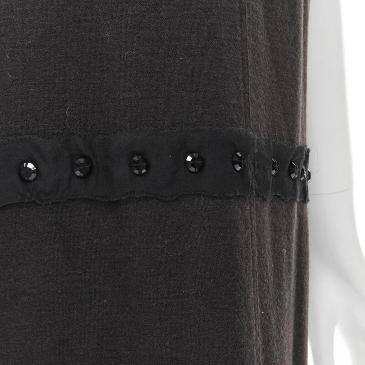 LANVIN 2004 Alber Elbaz brown wool black jewel embellished sheath dress FR38 S