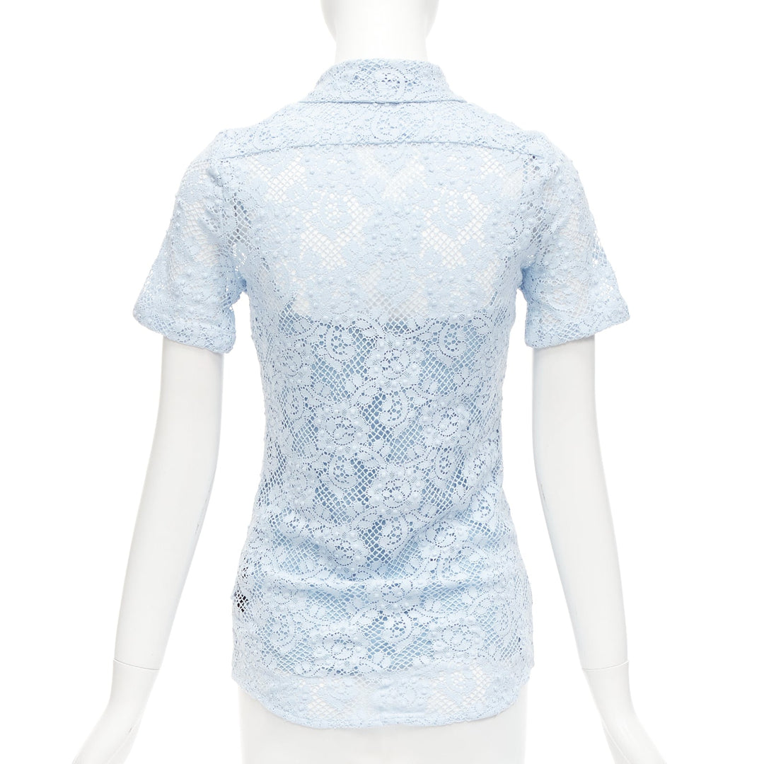BURBERRY 2014 Runway baby blue floral lace short sleeve dress shirt IT36 XXS