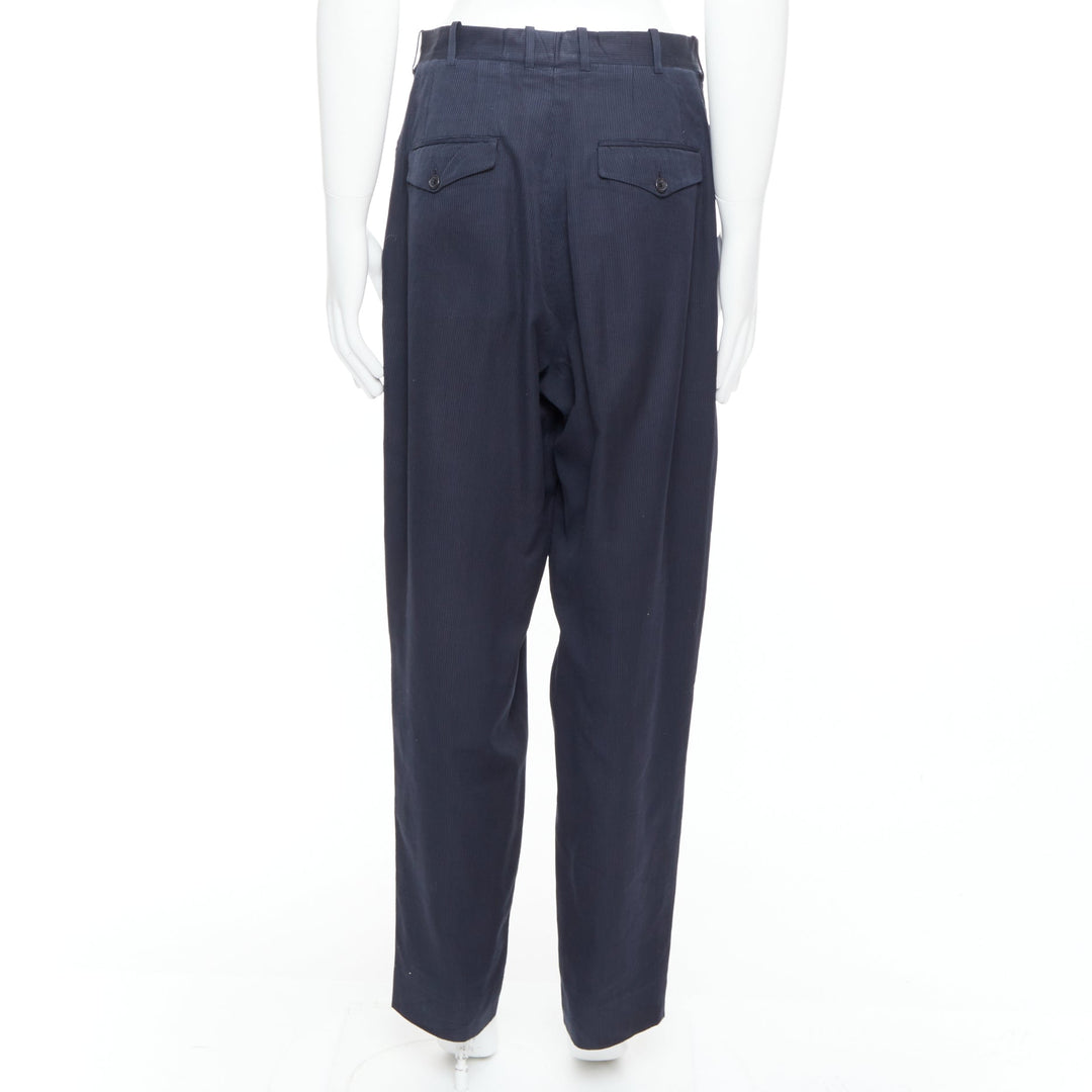 YOHJI YAMAMOTO black cotton pinstripe pleated front wide tapered pants S