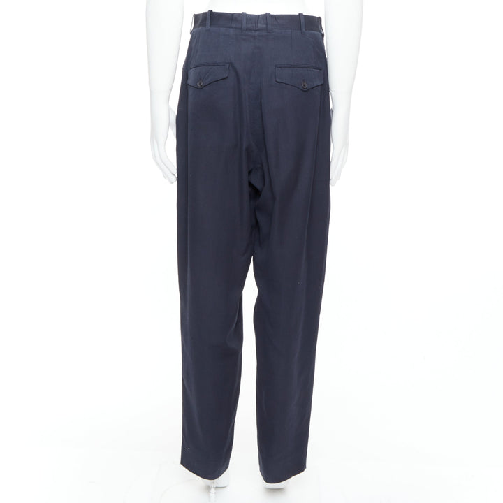 YOHJI YAMAMOTO black cotton pinstripe pleated front wide tapered pants S