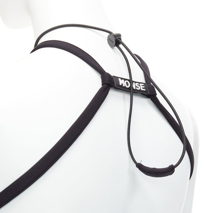 MONSE black jersey white logo back sportif bungee strap halter mini dress XS