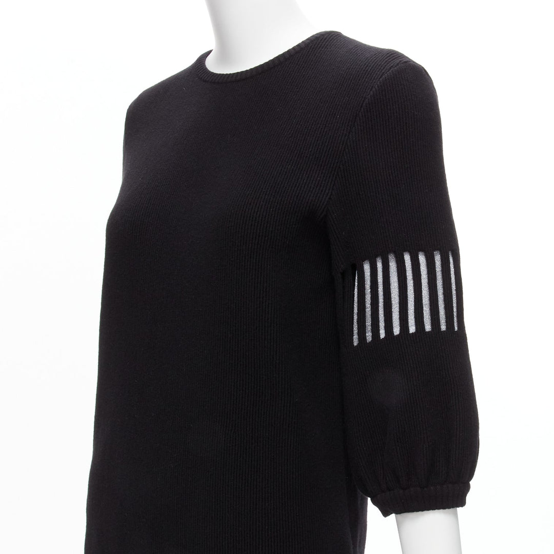 CHANEL 2017 black wool angora cut out silver lurex sweater dress FR38 M