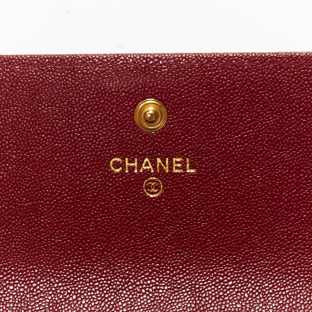 CHANEL Boy chevron red caviar gold CC logo flap long wallet