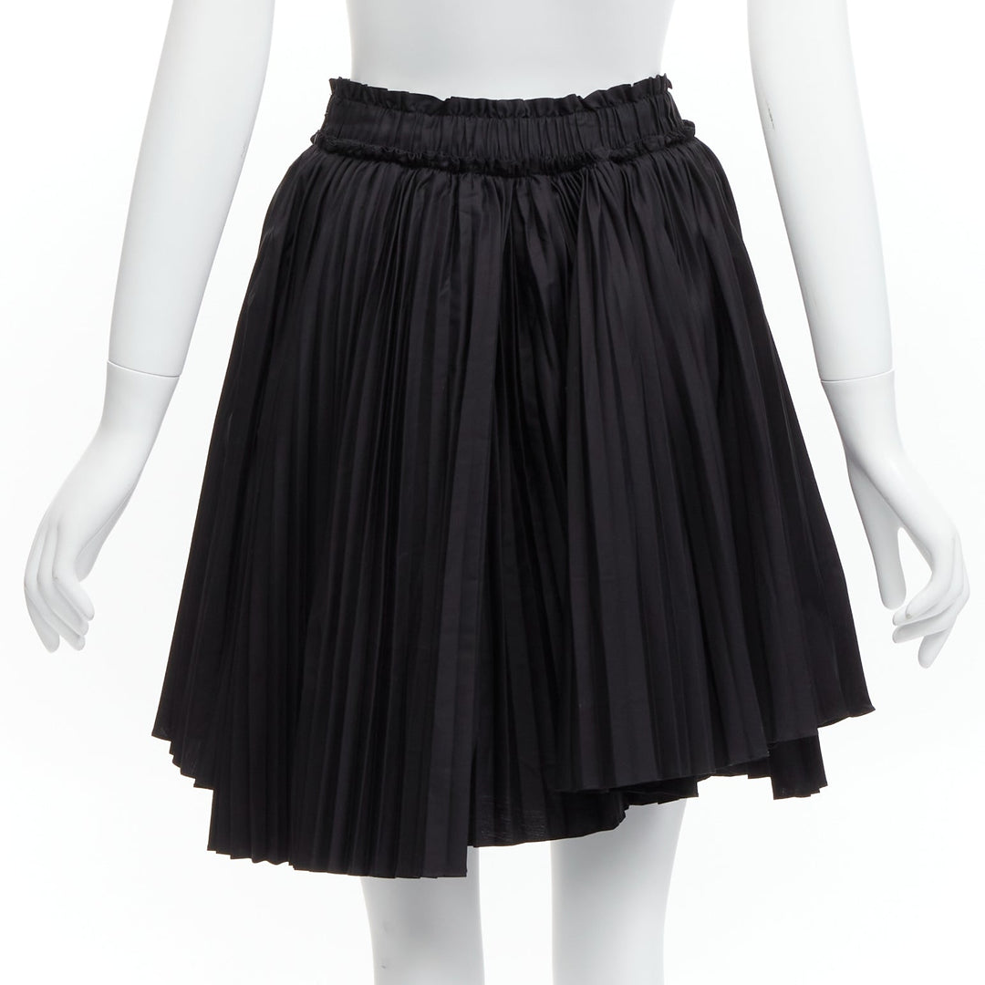 TOD'S black cotton asymmetric high low pleated flared skirt IT38 XS