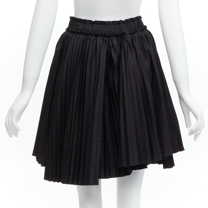 TOD'S black cotton asymmetric high low pleated flared skirt IT38 XS