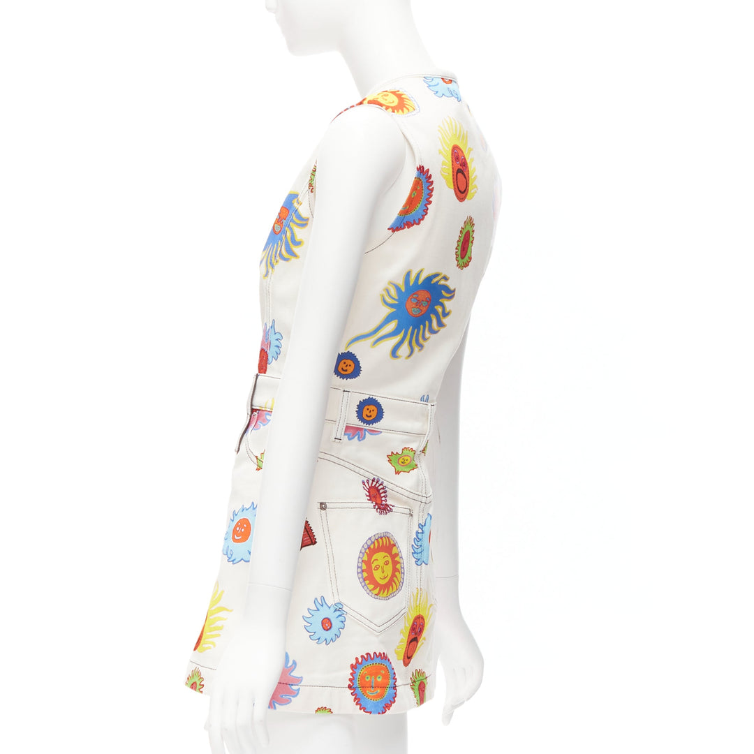 LOUIS VUITTON 2023 Yayoi Kusama Sun Faces white denim monogram zip dress FR34 XS