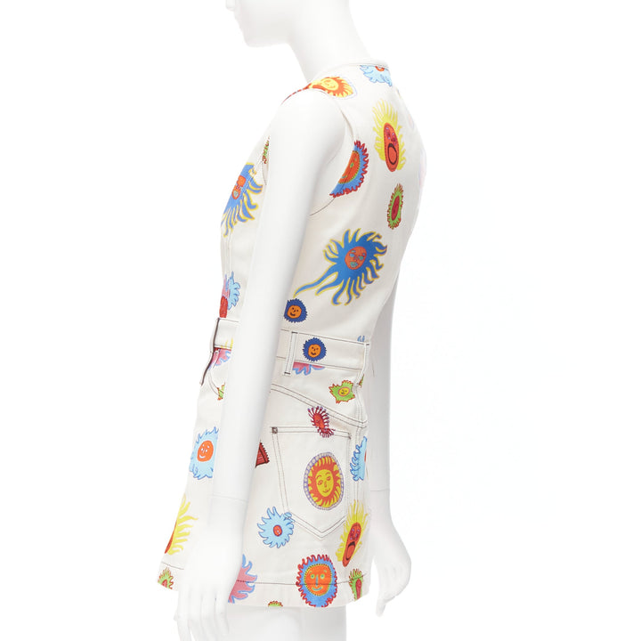 LOUIS VUITTON 2023 Yayoi Kusama Sun Faces white denim monogram zip dress FR34 XS