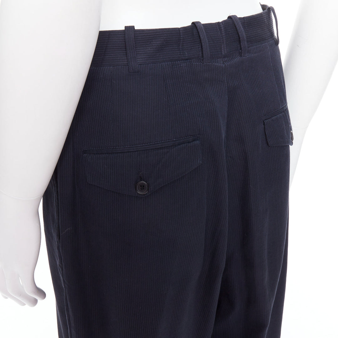 YOHJI YAMAMOTO black cotton pinstripe pleated front wide tapered pants S