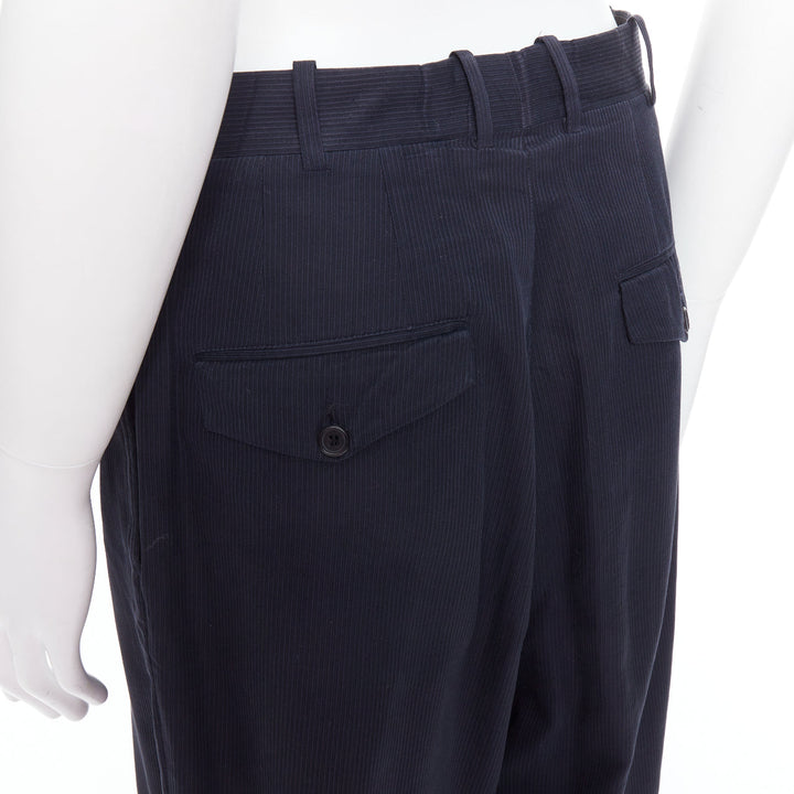 YOHJI YAMAMOTO black cotton pinstripe pleated front wide tapered pants S