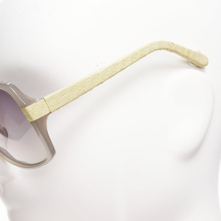 LINDA FARROW Luxe LFL1426 beige scaled leather arm grey square sunglasses