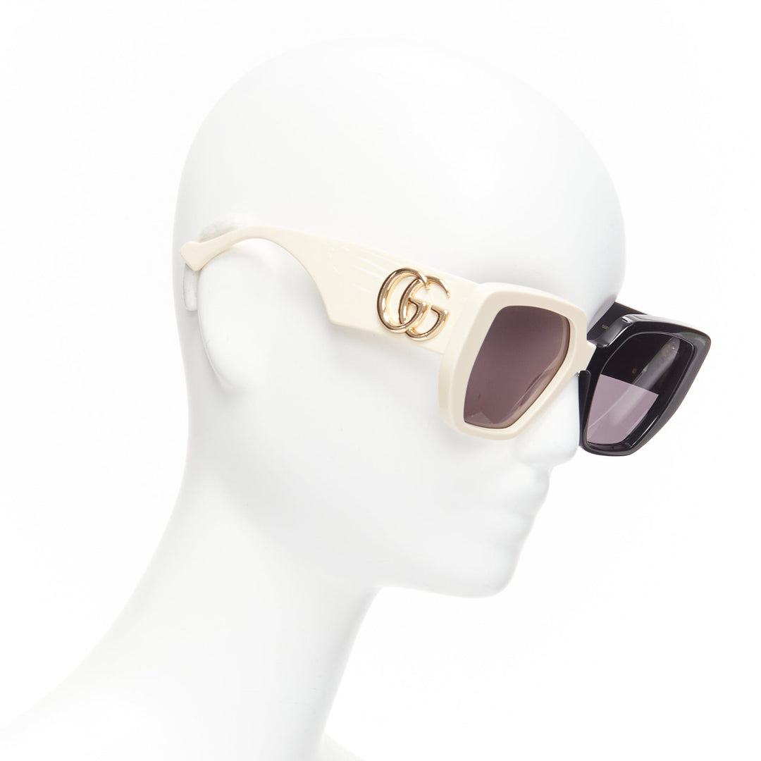 GUCCI GG0956S black cream cruella bicolor square oversiezd sunnies