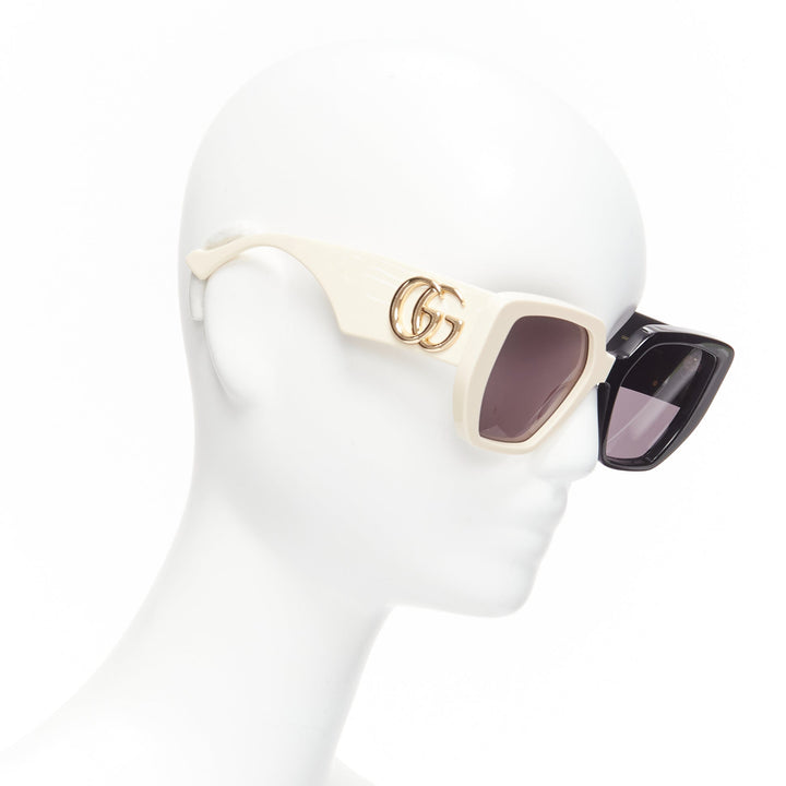 GUCCI GG0956S black cream cruella bicolor square oversiezd sunnies