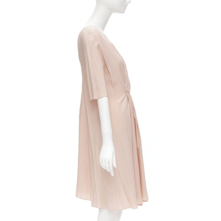 MARNI 100% silk light pink gathered asymmetric draped short sleeve dress IT38 XS