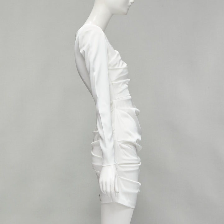 ALEX PERRY Blaze white ruched satin back zip mini cocktail dress UK6 XS