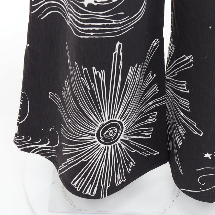 CHANEL 22C black white CC horoscope star print wide leg jeans FR40 L