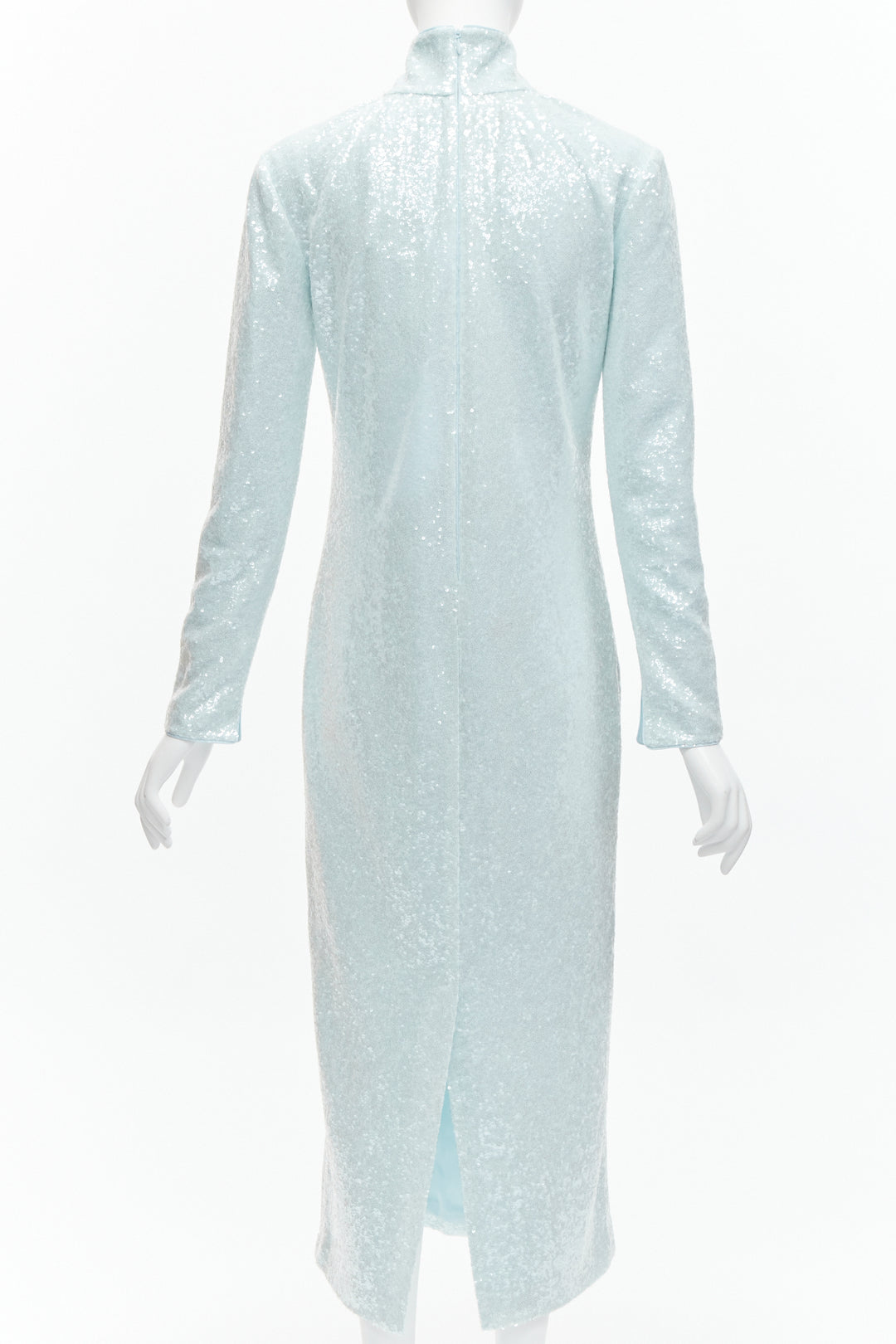 16ARLINGTON Vida light blue sequins high neck long sleeves cocktail dress UK6 XS