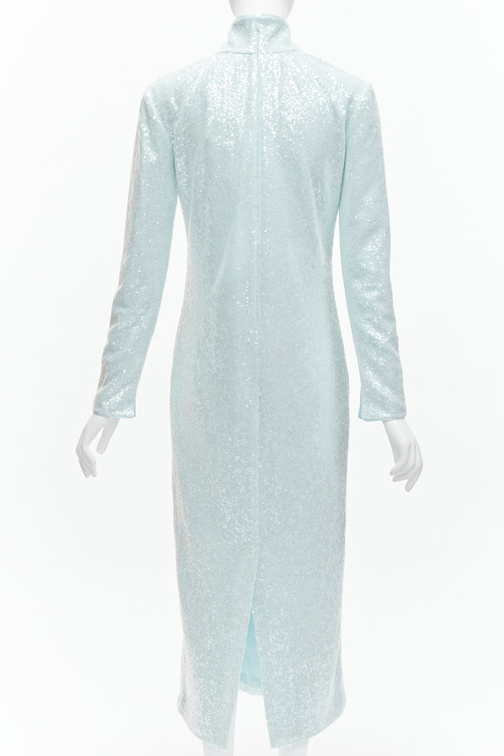 16ARLINGTON Vida light blue sequins high neck long sleeves cocktail dress UK6 XS