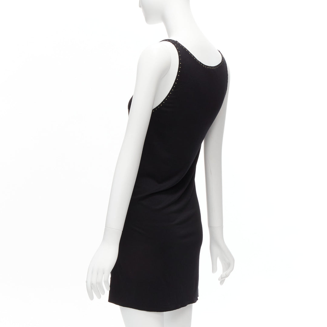 CHLOE gold foil logo black topstitch detail rock chic tank top dress S