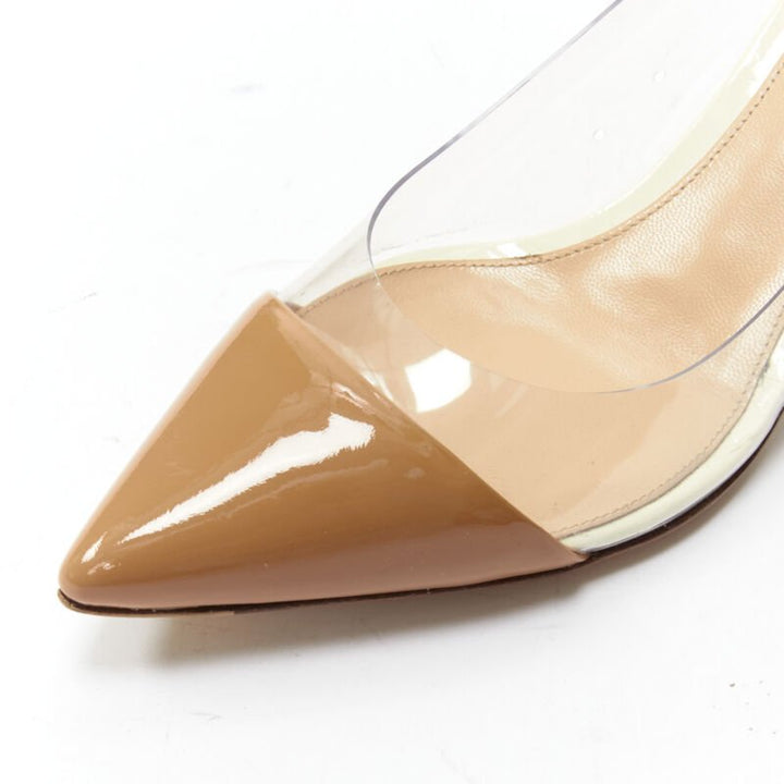 GIANVITO ROSSI Plexi Vernice Powder cream patent PVC nude toe cap heel EU37.5