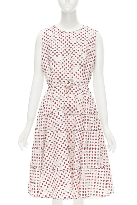 OSCAR DE LA RENTA 2016 white polkadot floral burnt out devore belted dress US2 S