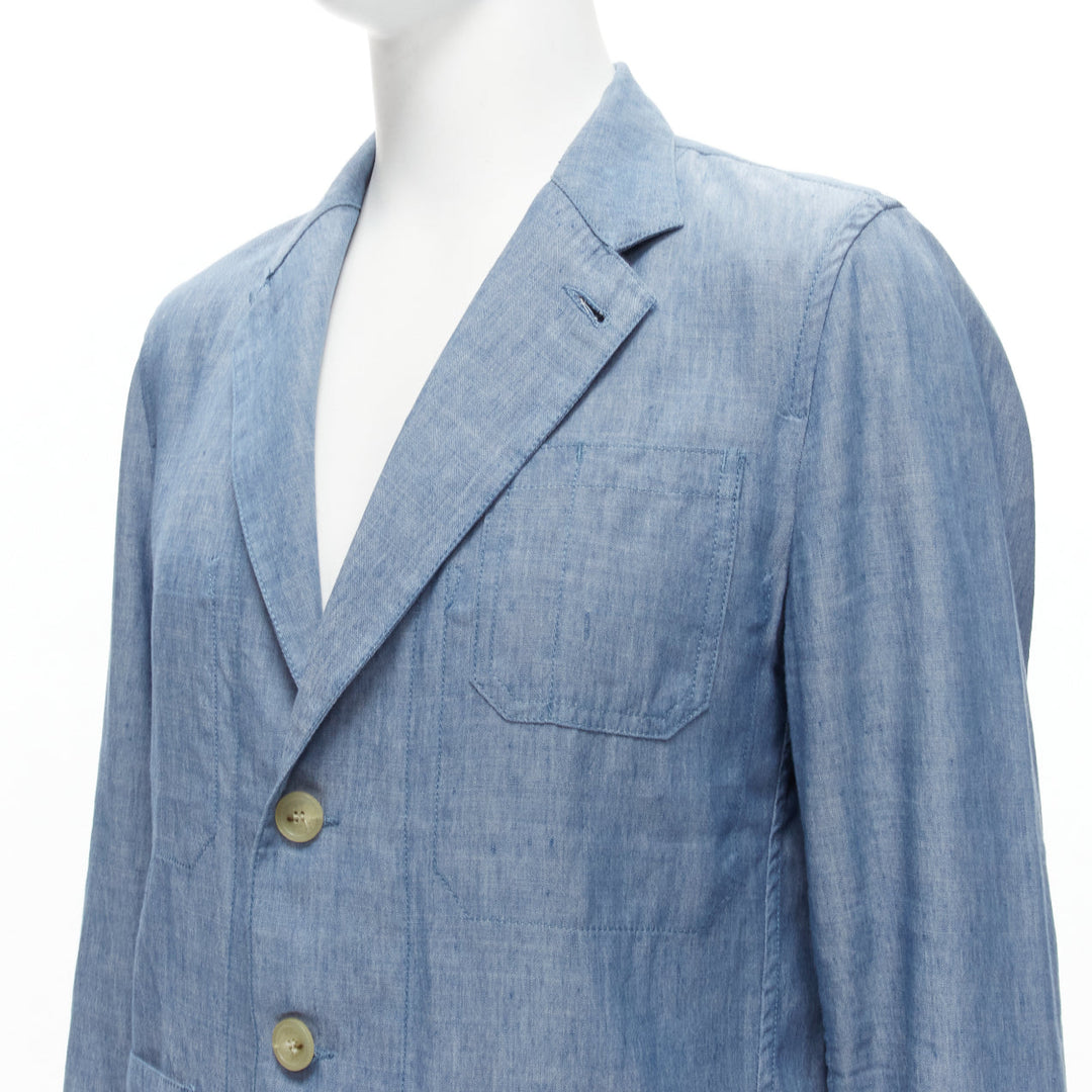 MAISON KITSUNE blue textured classic 3 pockets lightweight blazer jacket L