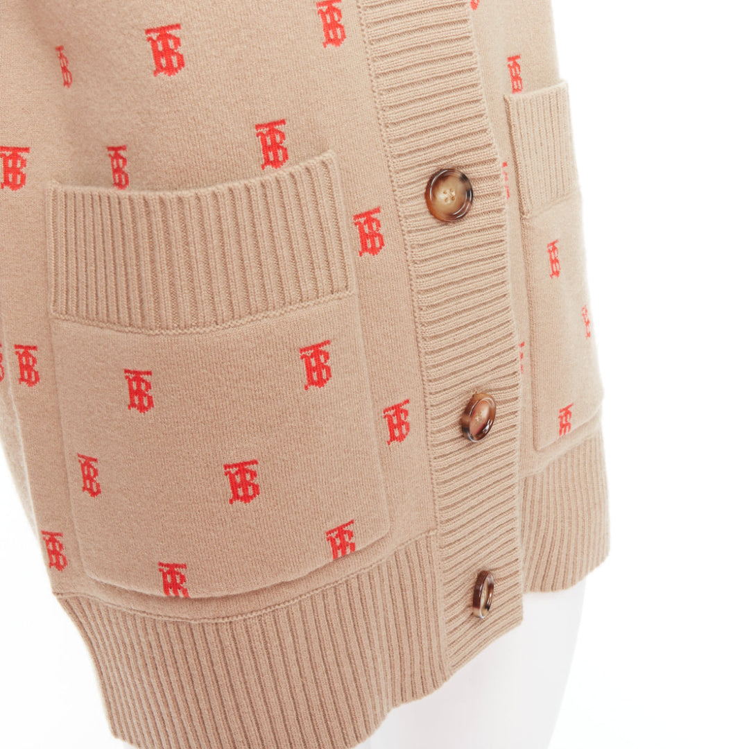 BURBERRY TB monogram camel red cashmere blend oversied cardigan XS