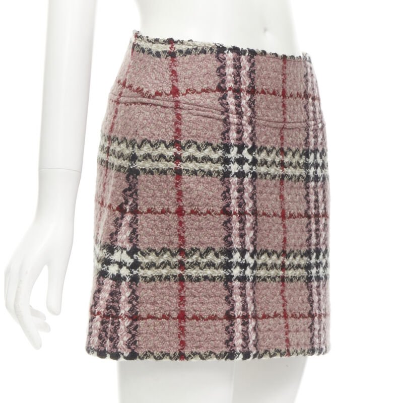 BURBERRY LONDON House Check pink wool tweed boucle mini skirt Y2K UK8 US4 S