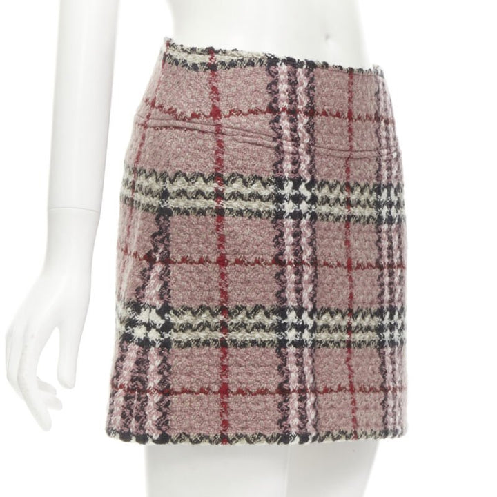 BURBERRY LONDON House Check pink wool tweed boucle mini skirt Y2K UK8 US4 S