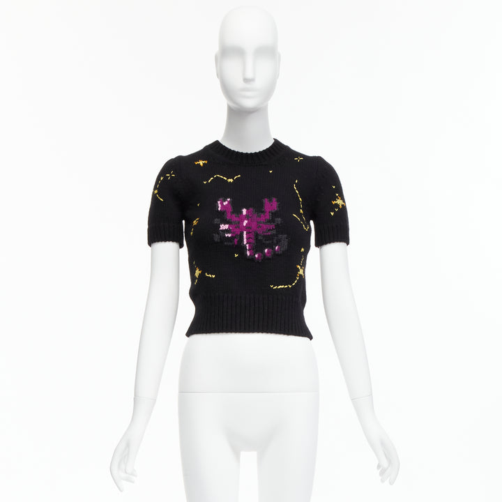 CHRISTIAN DIOR 2022 Pixel Zodiac Scorpio wool cashmere cropped sweater FR34 XS