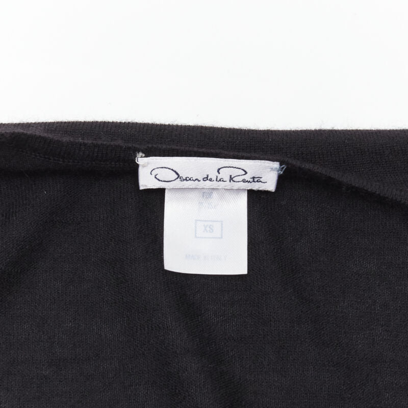 OSCAR DE LA RENTA silk cashmere gathered front black cardigan XS