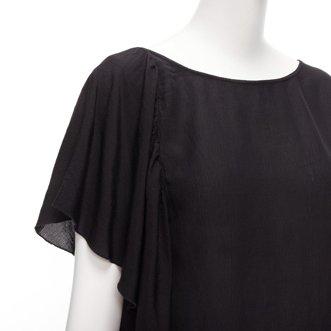 DRIES VAN NOTEN black viscose linen asymmetric flutter sleeve blouse top FR40 L